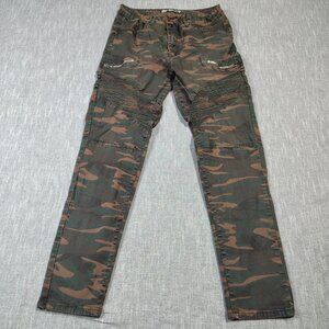 Blue Topic Biker Jeans Womens Size‎ 15/16 Camo Moto Stretch Ankle
